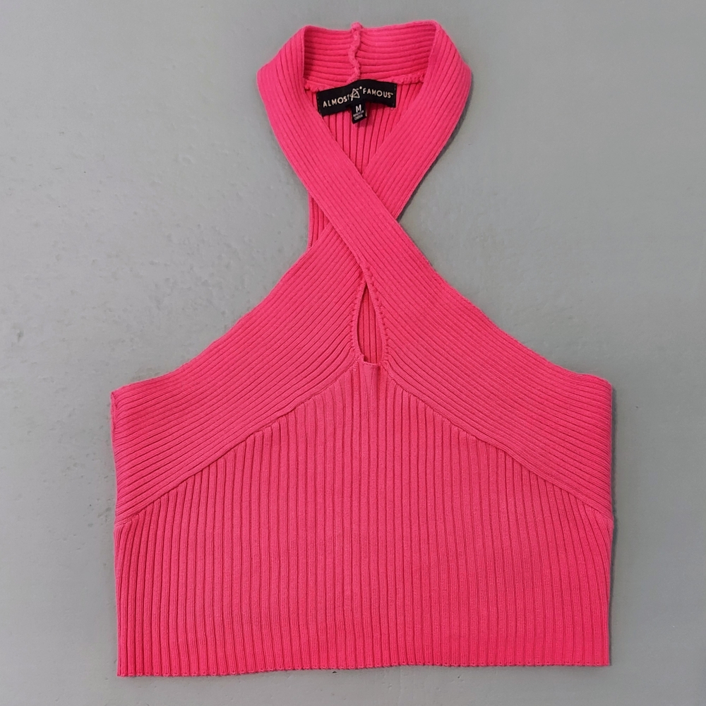 Pink Ribbed Halter Top By Almost Famous Size Medium